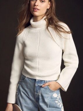 Anthropologie Maeve Women’s Cropped Turtleneck Sweater in Ivory size XS